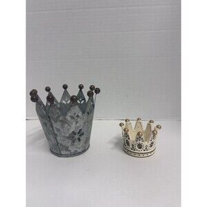 Kelly Louise Pottery Crown & Galvanized Metal Crown Lot Decor